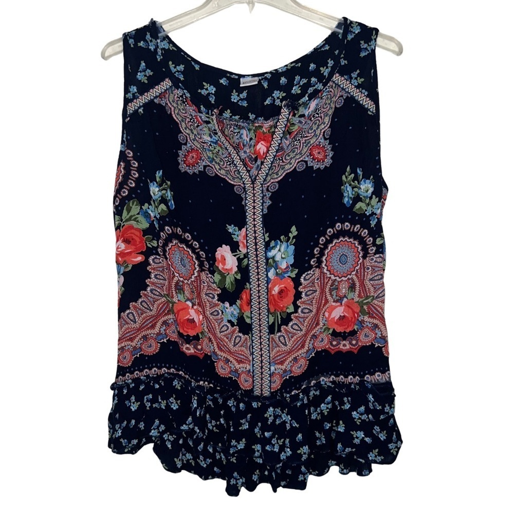Bila Sleeveless Top Vneck Navy and Red Size Large